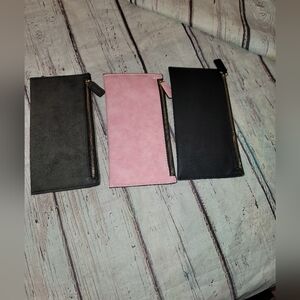 3 Clutch Wallets pink black and grey